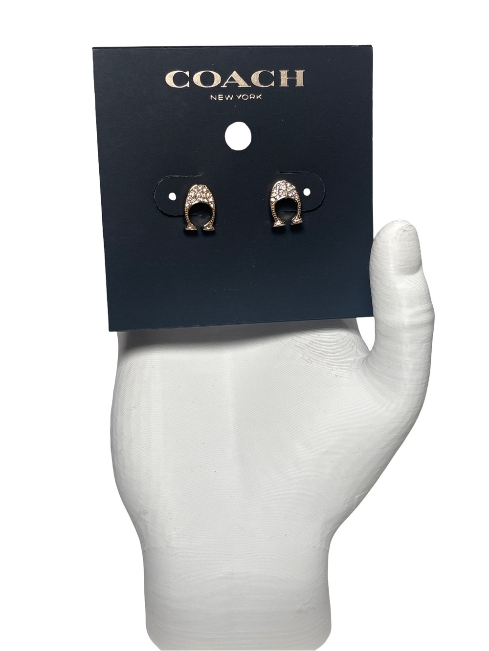 COACH Crystal Pavé C Stud Earrings - Gold NWT comes with dusty!